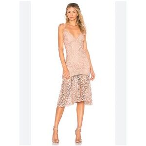 Karina Grimaldi Midi Dress Romantic Wedding Guest Cocktail Dusty Rose Size Small